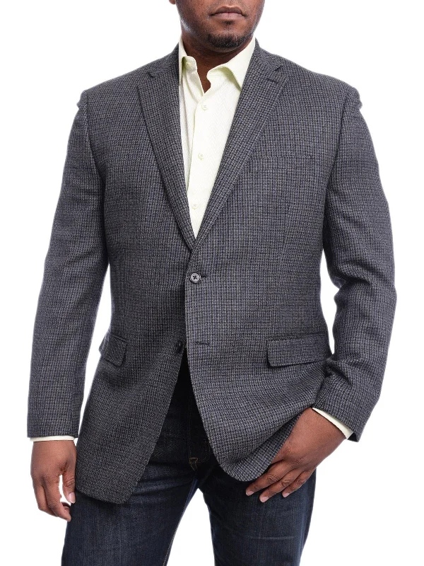 Effortless Style I Uomo Classic Fit Charcoal Gray & Blue Houndstooth Two Button Wool Blazer