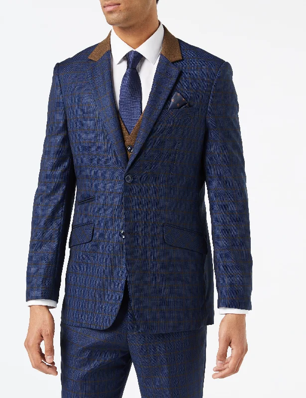 Premium Fabric FALCO BLUE GRID CHECK JACKET AND WAISTCOAT