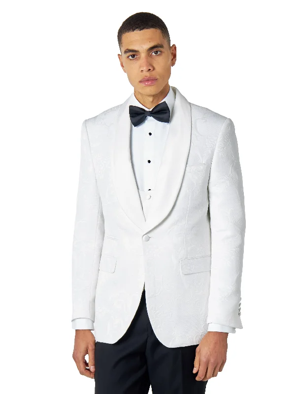 Comfortable Shoes HENRY – WHITE TUXEDO SUIT JACKET DAMASK FLOCKED JACQUARD PRINTED