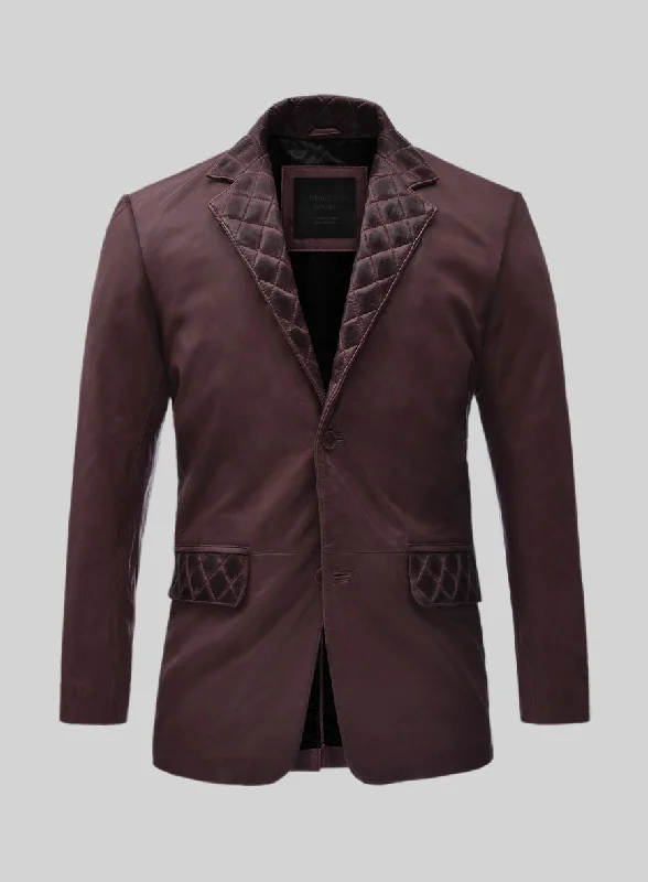 Premium Fabric Harper Burnt Wine Leather Blazer