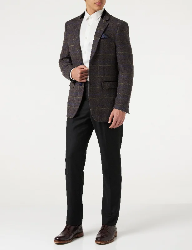 Printed Jackets MADISON - BROWN TWEED CHECK PLAIN BLAZER