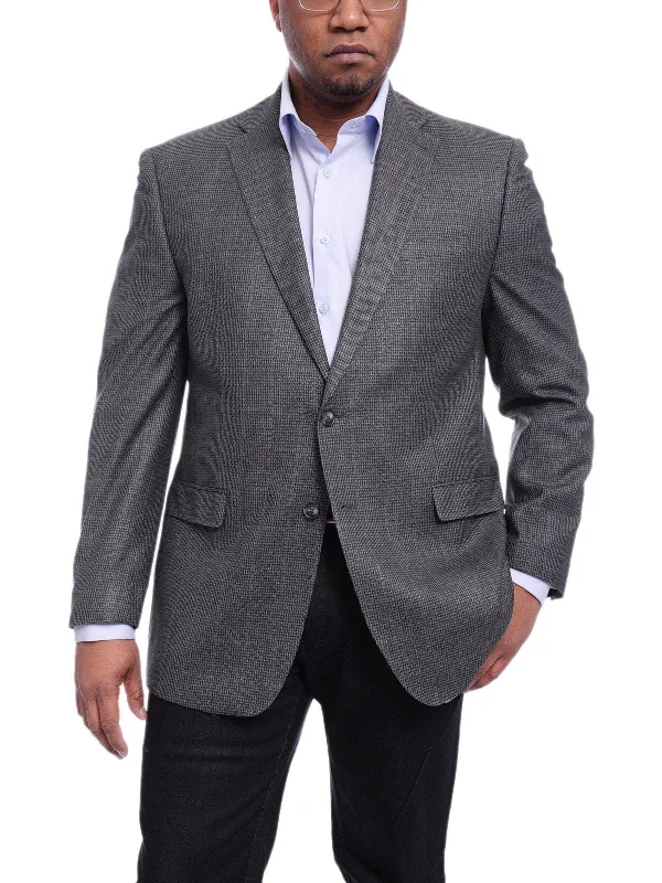 Heavy Coats I Uomo Men's Classic Fit Gray Houndstooth Two Button Wool Blazer Sportcoat