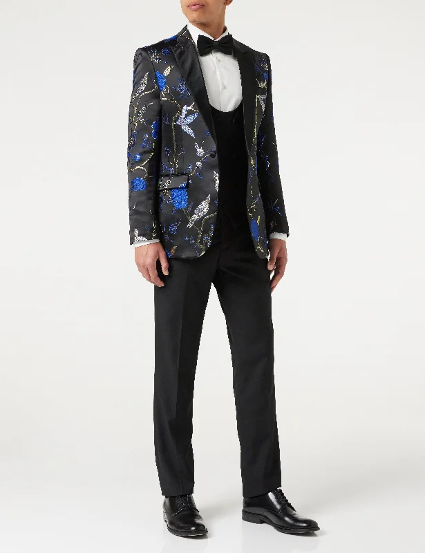 Tech Jackets TUXEDO BLACK BLUE FLORAL BLAZER