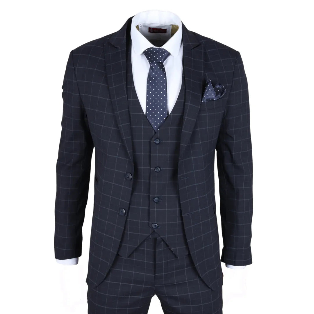 Fashion Basics IM3 - Men's Navy Checked Tailored Fit Suit