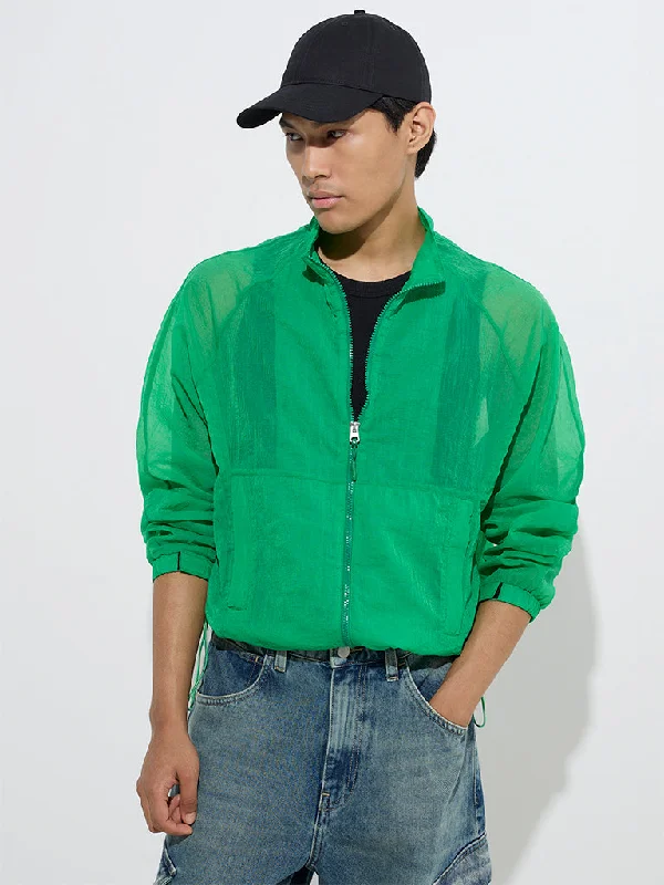 Soft Layers Nuon Green Mesh-Detailed Relaxed-Fit Jacket