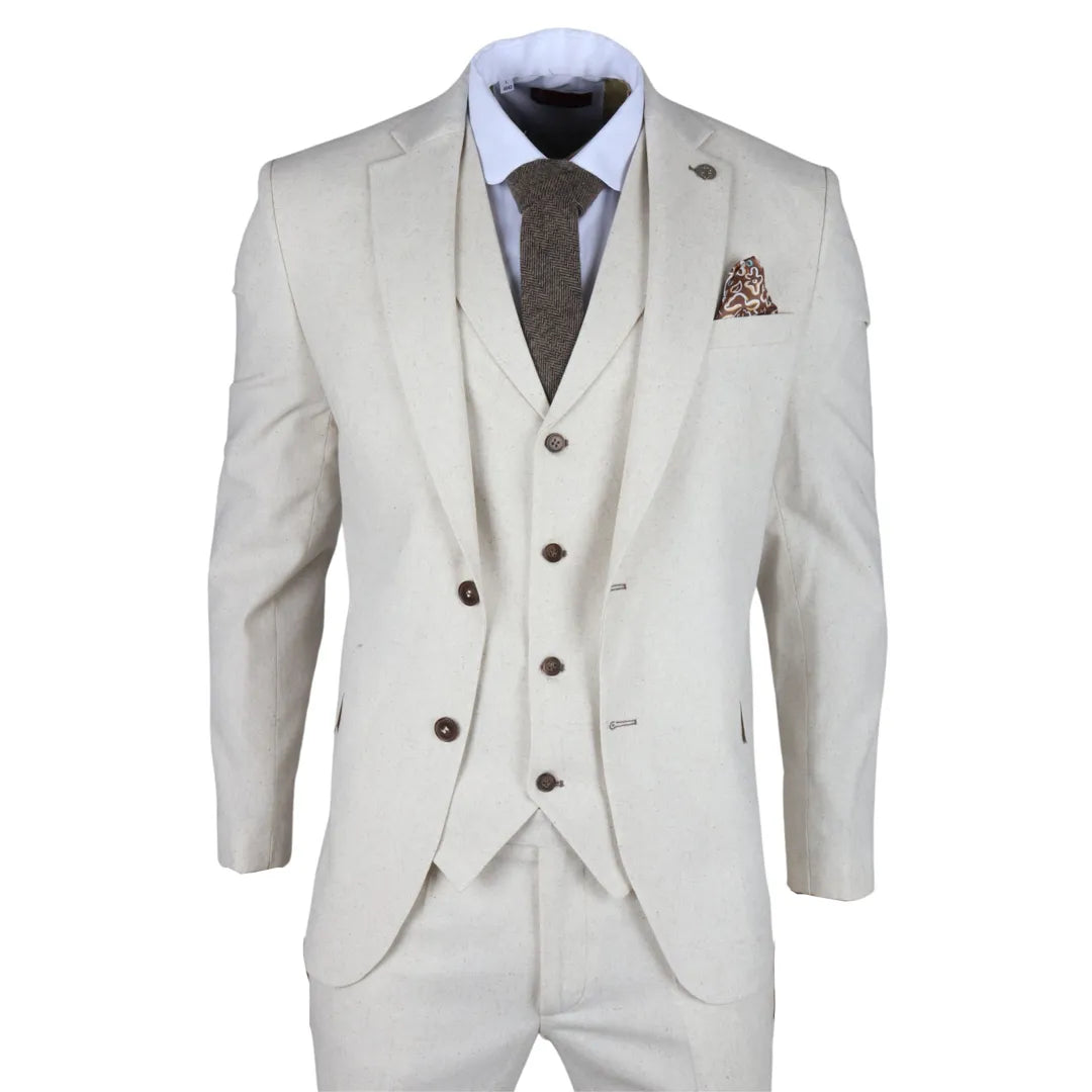 Casual Comfort TP-21 - Men's Beige 3 Piece Linen Summer Wedding Suit