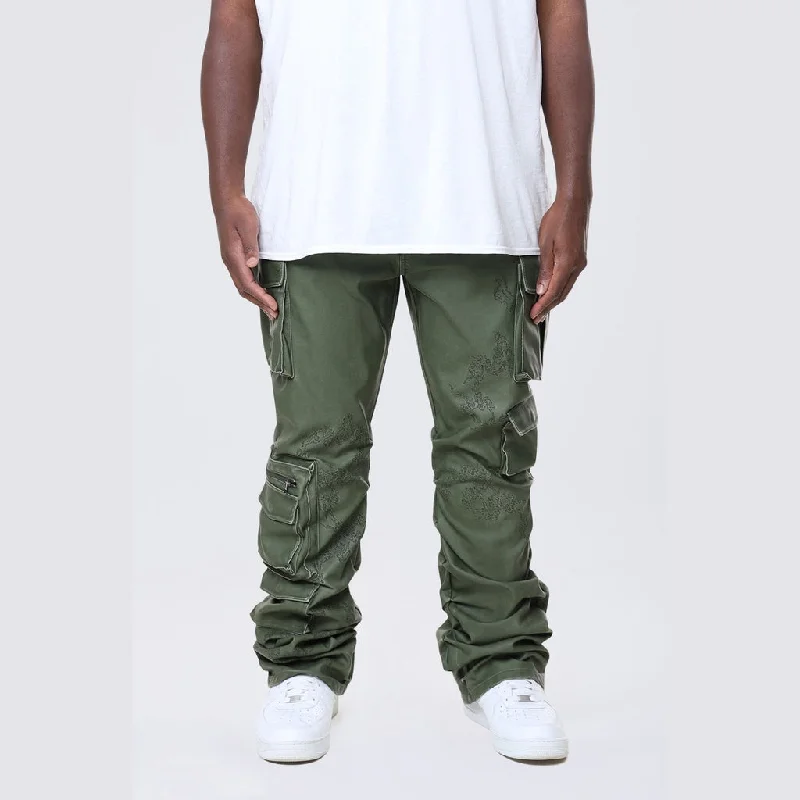 Trendy Comfort Big and Tall - Stacked Utility Washed Vegan Leather Pants - Wash Deep Olive