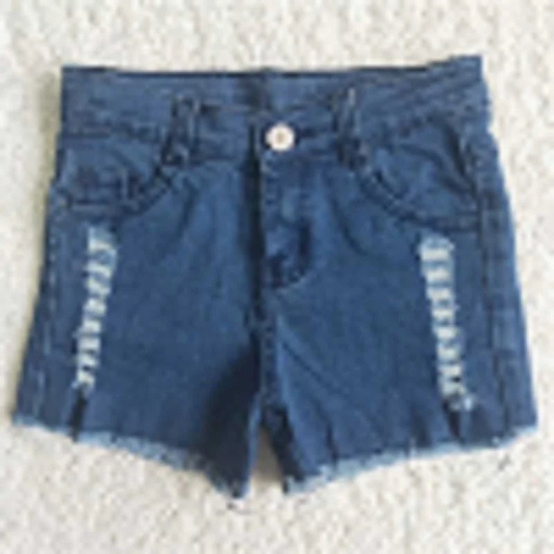 Tech Jackets A9-16 Girls Blue Button Frayed Summer Denim Shorts