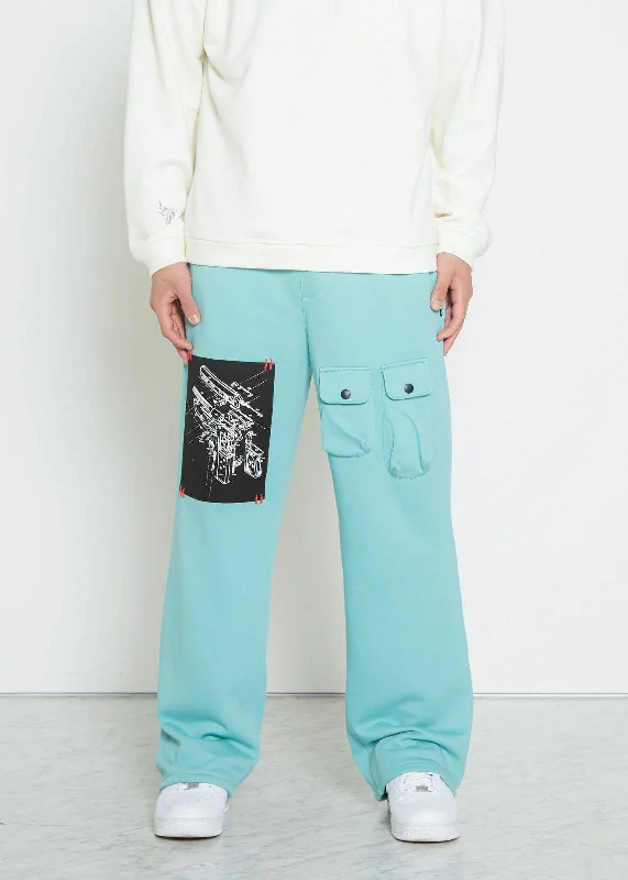 Wool Pants Konus Men's Wide Print Patch French Terry Sweatpants in Teal